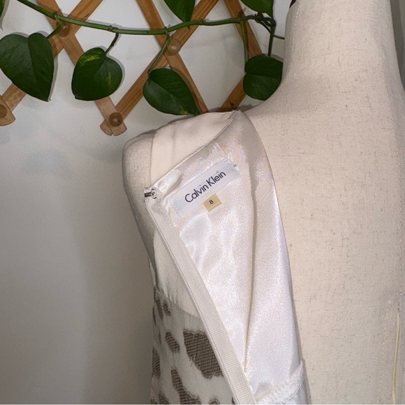 CALVIN KLEIN Exquisite Silk Metallic Blend Trapeze Dress Gold White - Picture 7 of 7